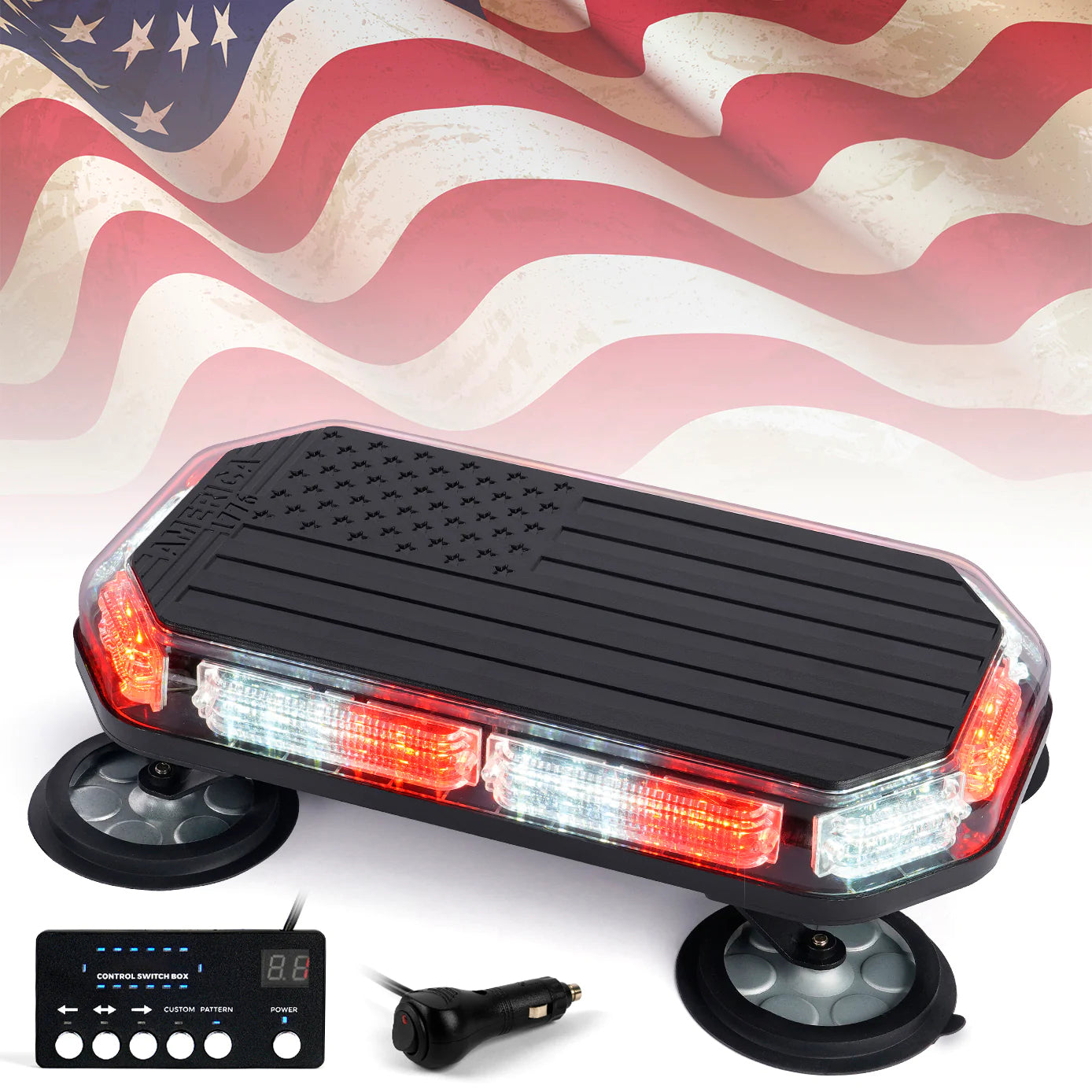 LED Rooftop Strobe Light with American Flag Design