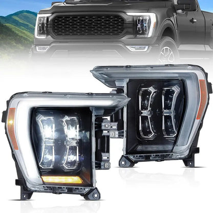 Led headlight pair with black housings, white DRLs and amber turn signals