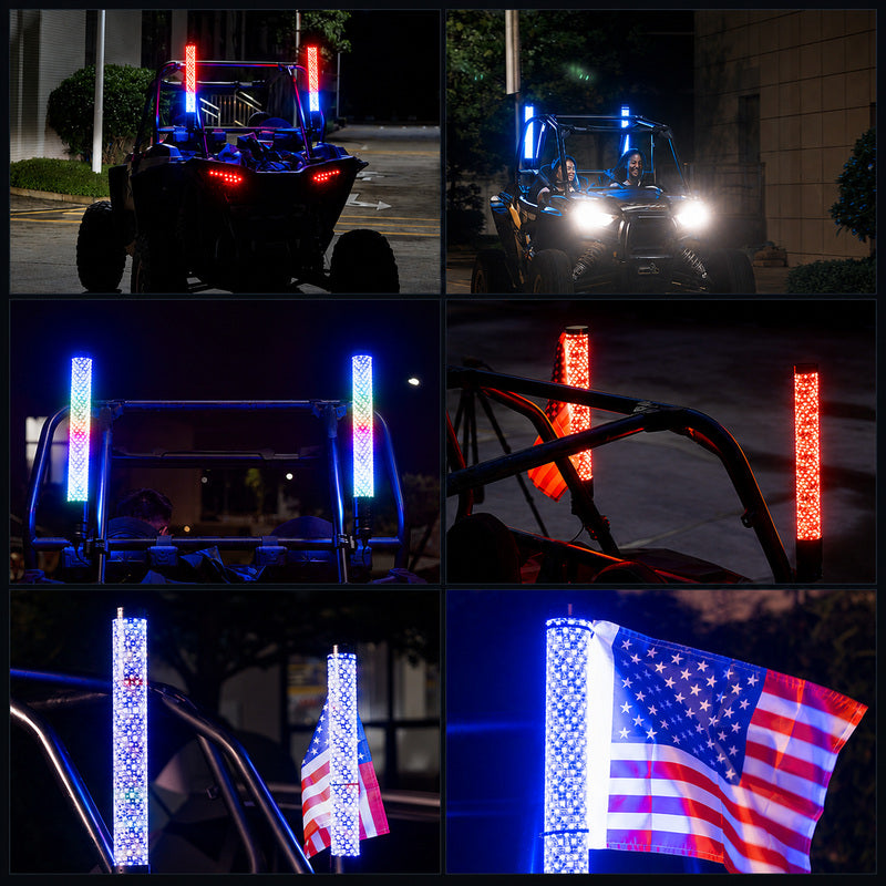 2PC RGB LED Fat Whip Lights with Turn Signals for UTV ATV | App & Remote Controlled