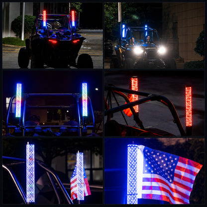 2PC RGB LED Fat Whip Lights with Turn Signals for UTV ATV | App & Remote Controlled