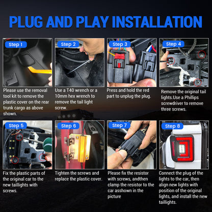 Flush Mount Jeep JL Tail Lights for 2018–2025 Wrangler