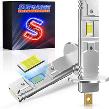 SUPAREE H1 LED Headlight Bulbs 80W 20000LM Halogen Replacement with dual LED chips and silver heat sink design. Ideal for 500% brighter car lighting upgrade.