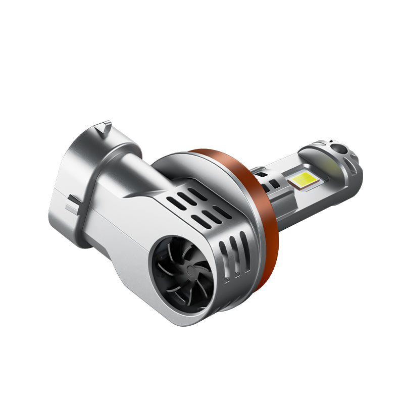 Close-up of the built-in cooling fan in the Suparee H11 LED headlight