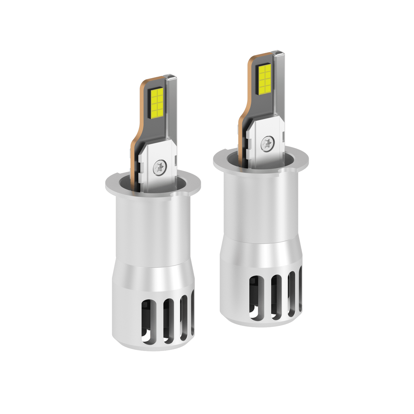 SP Air Series 60W H3 7000LM 6000K LED Headlight Bulbs in silver housing with dual LED chips, ideal for high-performance automotive lighting upgrades.