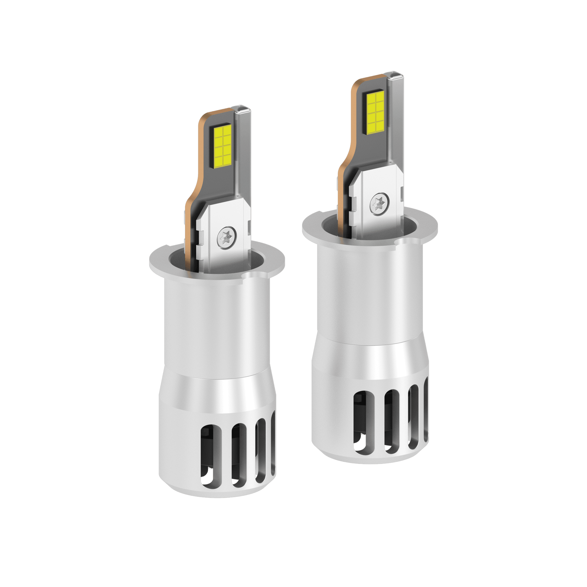 SP Air Series 60W H3 7000LM 6000K LED Headlight Bulbs in silver housing with dual LED chips, ideal for high-performance automotive lighting upgrades.