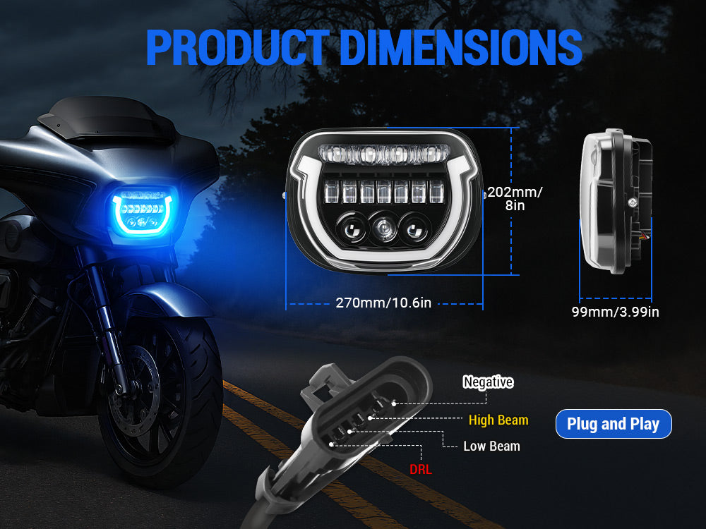 2023+ Harley Street Glide with a 7″ LED headlight featuring blue breathing light and matching visor