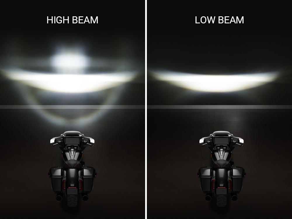 2023+ Harley Street Glide with a 7″ LED headlight featuring blue breathing light and matching visor