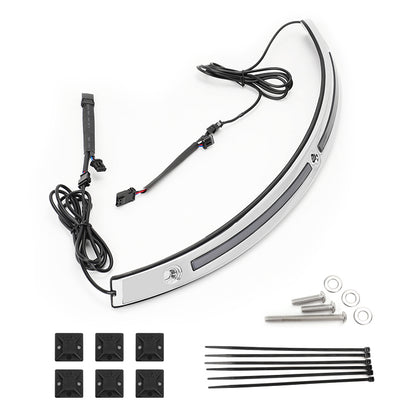 Package contents of Harley LED Windshield Trim Lights with wiring harness and accessories