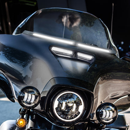 Harley LED Windshield Trim Lights with bright white daytime running lights DRL