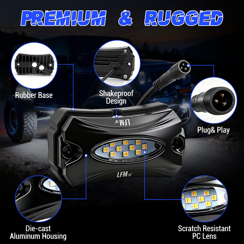 Best rock lights with premium LED chips 6W output 110° wide beam bright and uniform illumination for off-road vehicles