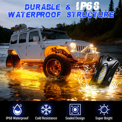 Best rock lights with premium LED chips 6W output 110° wide beam bright and uniform illumination for off-road vehicles