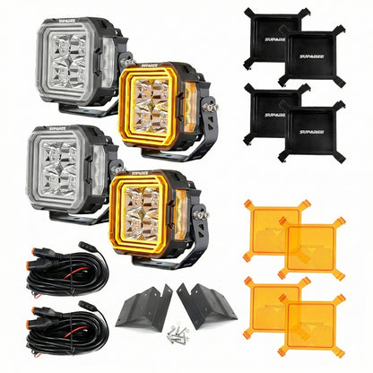 5 Inch LED Pod Lights White + Amber Dual-Mode for Jeep Wrangler JL/ Gladiator JT