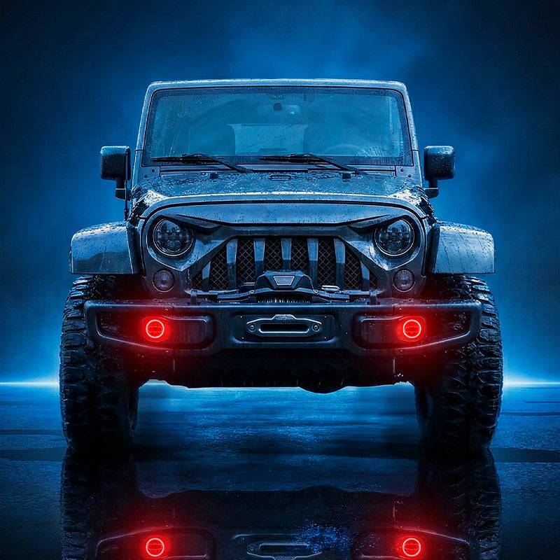 4" Bluetooth CREE LED Fog Lights with White & RGB Halo for Jeep JK JL JT