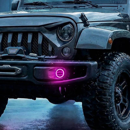 4" Bluetooth CREE LED Fog Lights with White & RGB Halo for Jeep JK JL JT