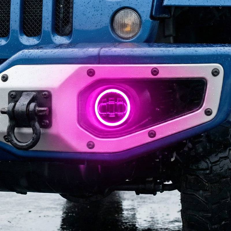 4" Bluetooth CREE LED Fog Lights with White & RGB Halo for Jeep JK JL JT