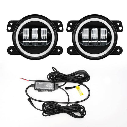 4" Bluetooth CREE LED Fog Lights with White & RGB Halo for Jeep JK JL JT