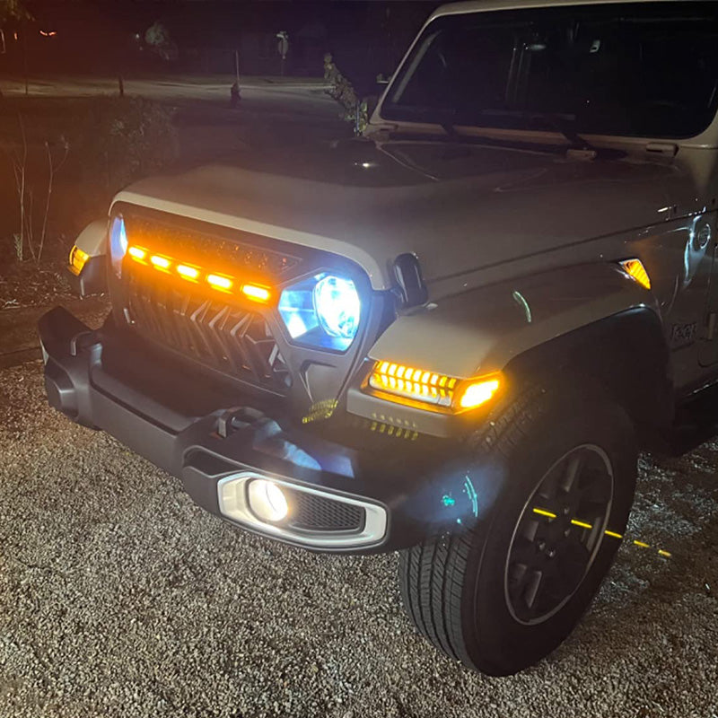 Jeep front turn signals installed on car at night