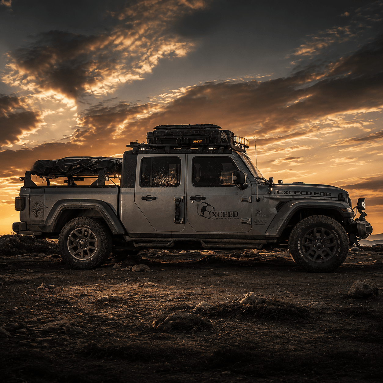 Rear three-quarter view of the SR2 truck bed rack on a Jeep Gladiator