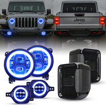 JT Mega Bundle - Faros delanteros LED RGB Halo de 9", nieblas RGB, luces traseras para Jeep Gladiator JT