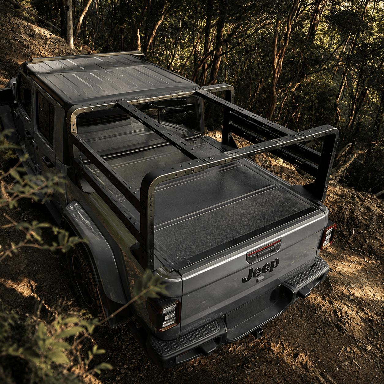 SR2 Jeep Gladiator bed rack converted into adjustable crossbars