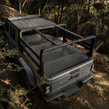 SR2 Jeep Gladiator bed rack converted into adjustable crossbars