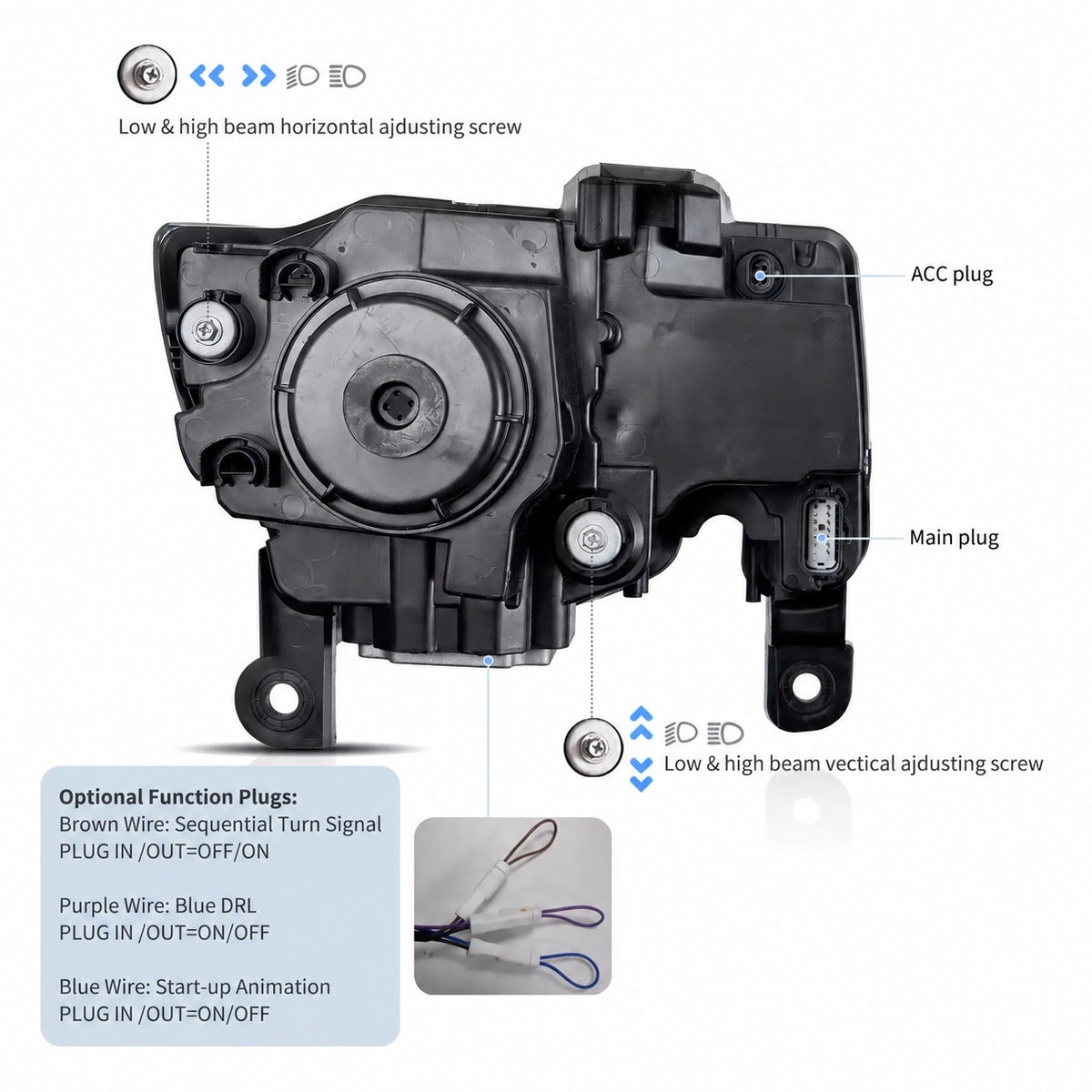 2014–2022 Jeep Grand Cherokee WK2 LED Headlights with Sequential Turns & Startup Animation — Pair