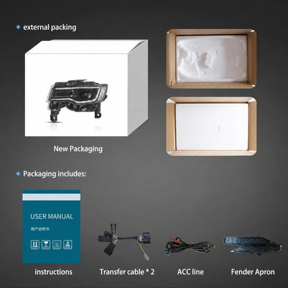 2014–2022 Jeep Grand Cherokee WK2 LED Headlights with Sequential Turns & Startup Animation — Pair