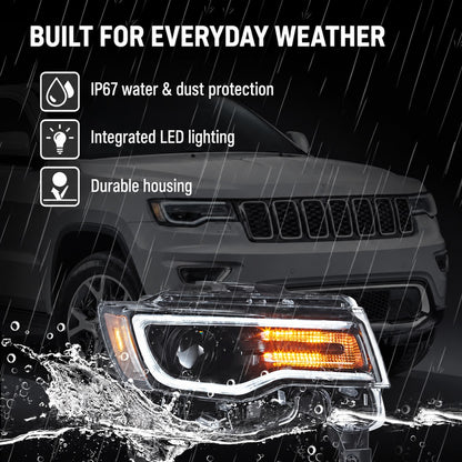 2014–2022 Jeep Grand Cherokee WK2 LED Headlights with Sequential Turns & Startup Animation — Pair