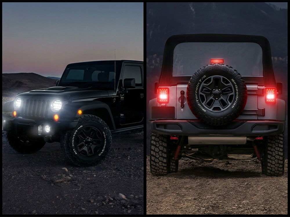 Jeep 7" Headlights, 4" Fog Lamps, Front Turn Signals, Fender Turn Signals & Taillights