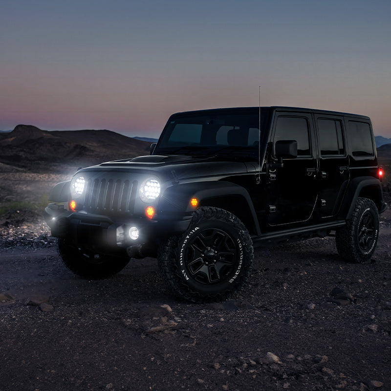 Jeep 7" Headlights, 4" Fog Lamps, Front Turn Signals, Fender Turn Signals & Taillights