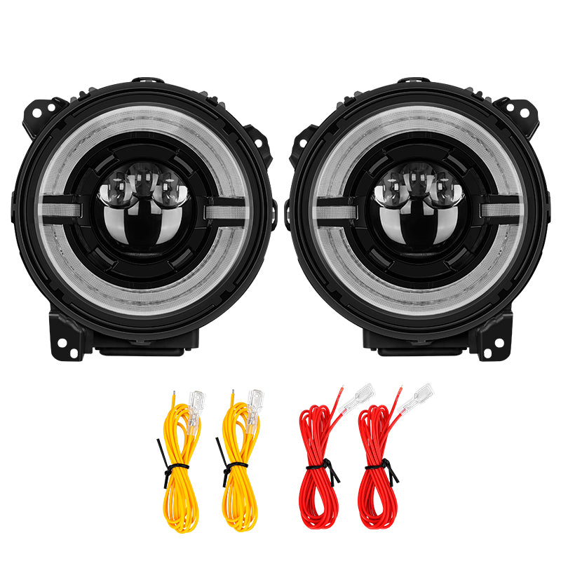 Crystal Series DOT 9 Inch LED Headlights with Dual Halo Ring for 2018-Later Jeep Wrangler JL & 2020-Later Gladiator JT