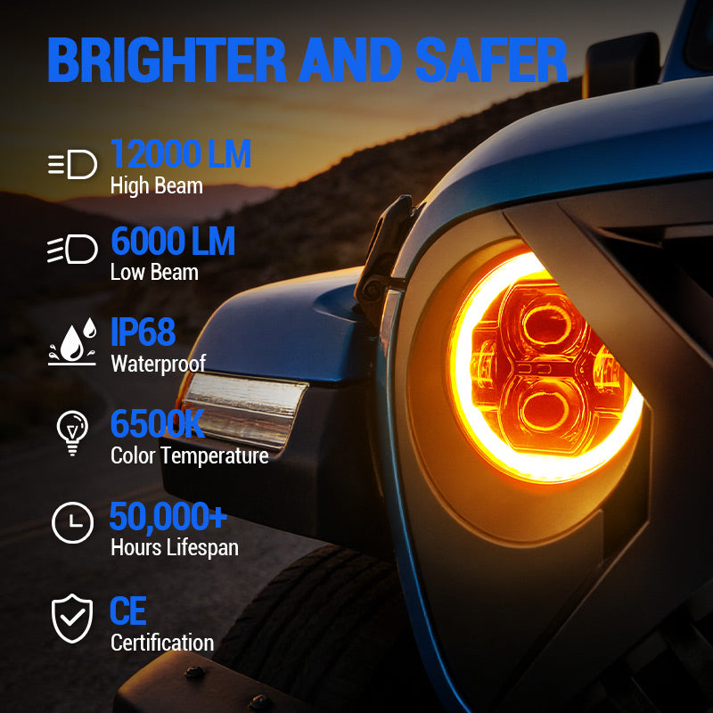 Jeep JL LED Headlights with halo lighting function