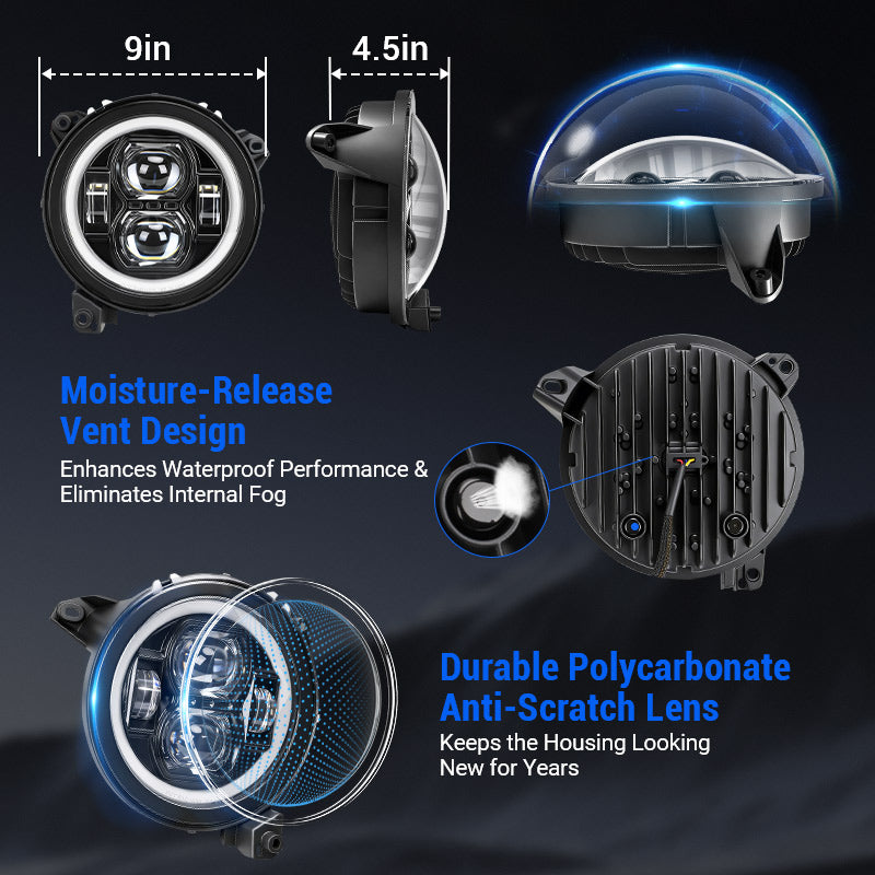 Jeep JL LED Headlights with halo lighting function