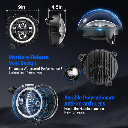 Jeep JL LED Headlights with halo lighting function