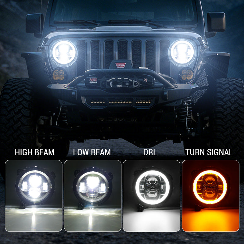 Jeep JL LED Headlights with halo lighting function