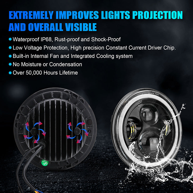 Wrangler LED Headlights with RGB Halo App Or Remote Control