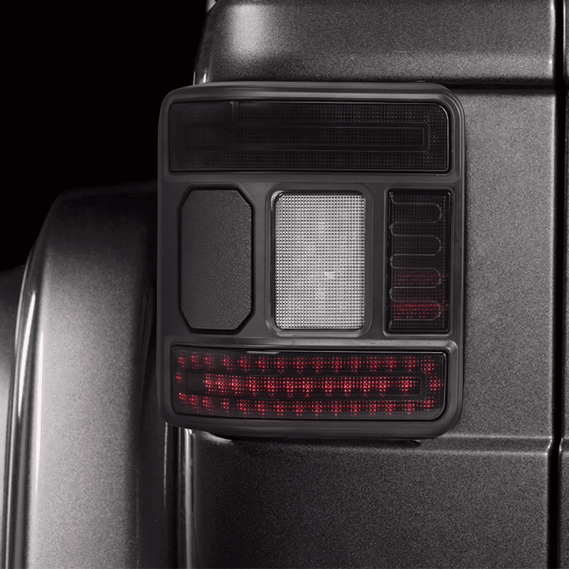 Animated close-up of the smoked LED tail-light startup welcome sequence.