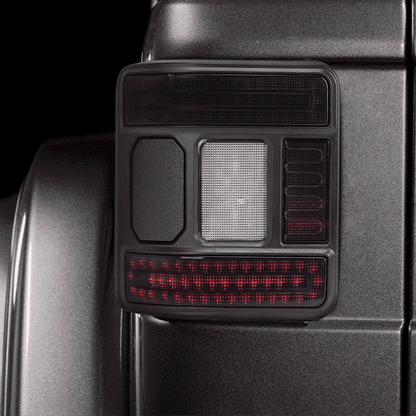 Animated close-up of the smoked LED tail-light startup welcome sequence.
