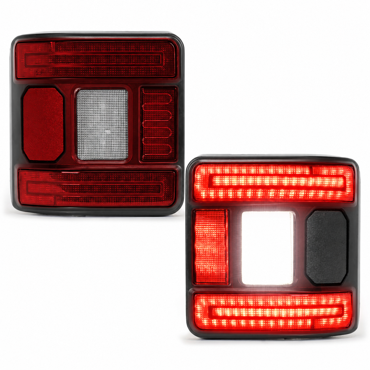 Clear Red Lens CR072 flush-mount tail-light pair for 2018–2026 Jeep Wrangler JL models.