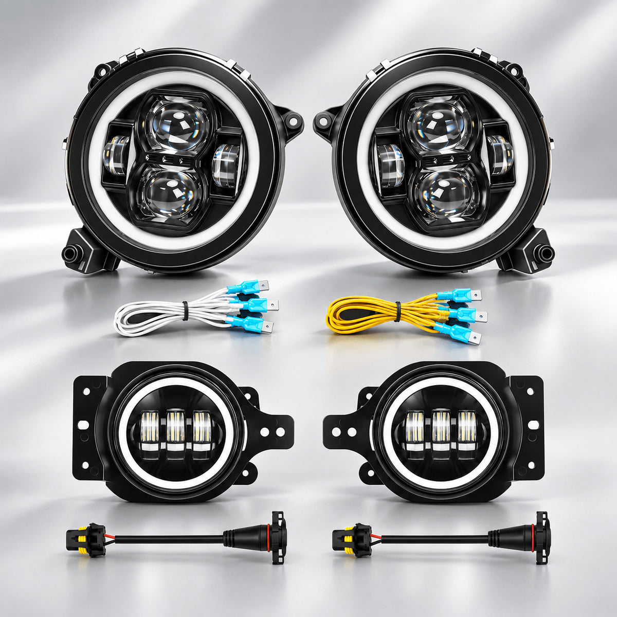 JL Mega Bundle - 9 Inch LED Halo Headlights with Turn Signals, Fogs, Tail Lights, Brake Lights For Jeep Wrangler JL