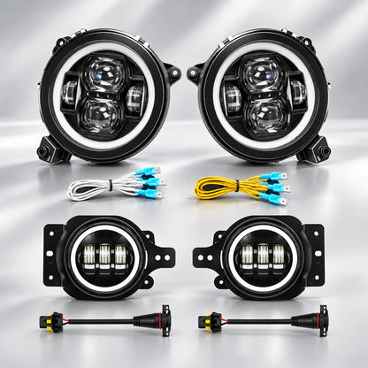 JL Mega Bundle - 9 Inch LED Halo Headlights with Turn Signals, Fogs, Tail Lights, Brake Lights For Jeep Wrangler JL