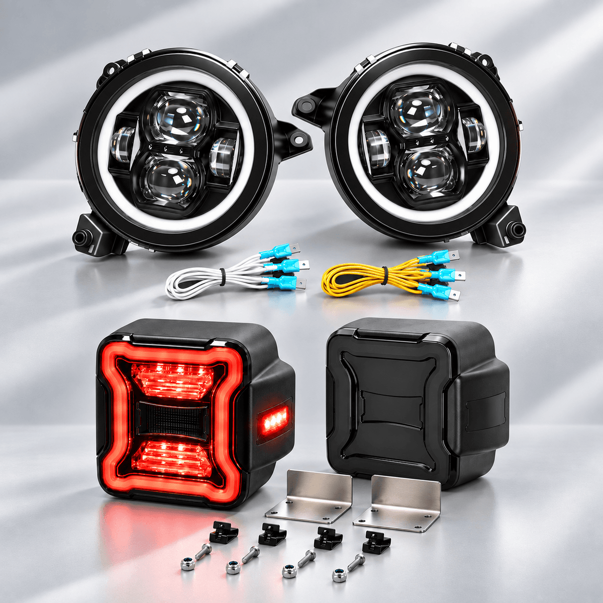 JL Mega Bundle - 9 Inch LED Halo Headlights with Turn Signals, Fogs, Tail Lights, Brake Lights For Jeep Wrangler JL