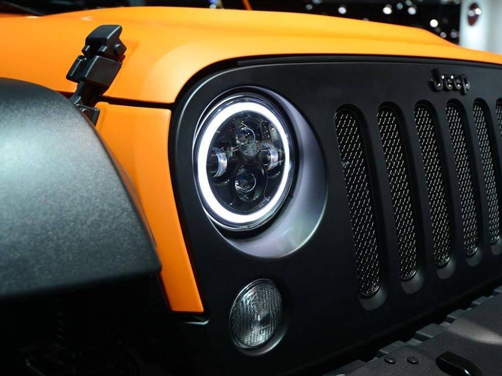 Yellow Jeep Wrangler LED Halo Headlights