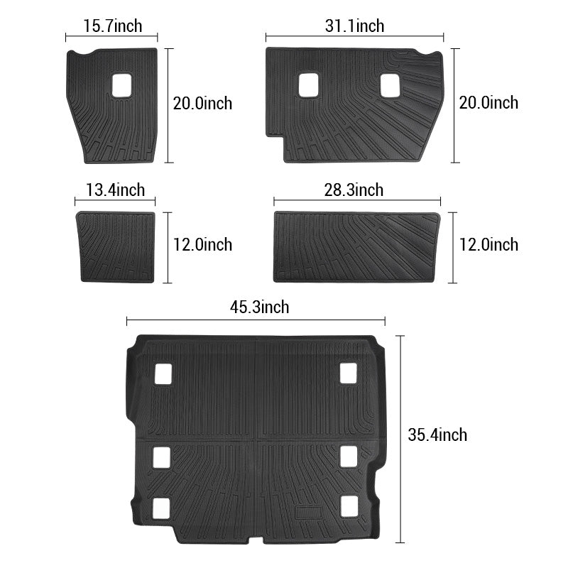 Original product sizing diagram for the cargo mat, rear seat-back covers and divider panels.