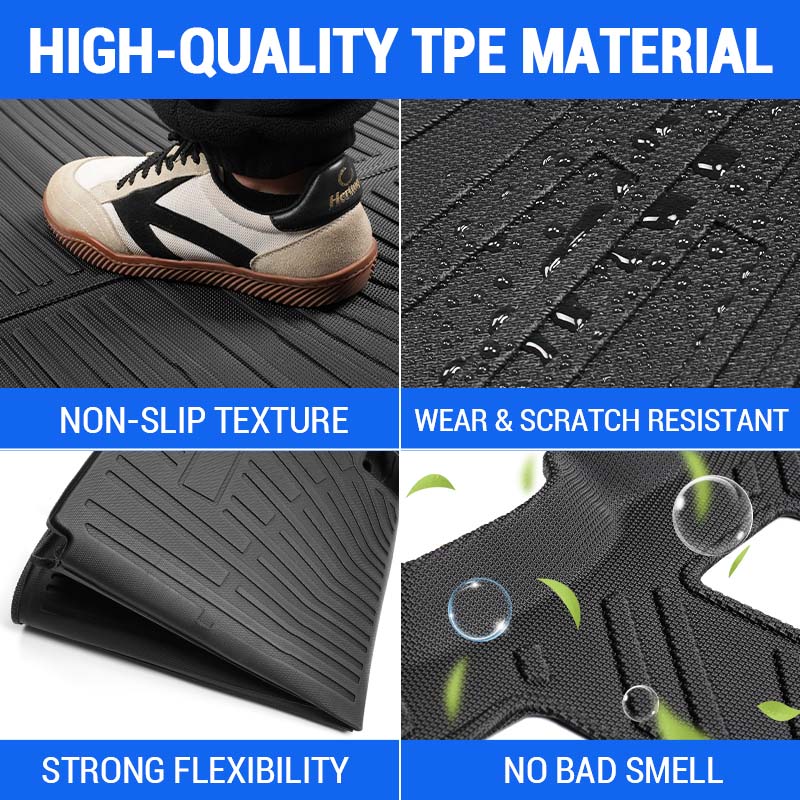 Product graphic showing shoe contact, water droplets, flexibility and the textured TPE liner surface.