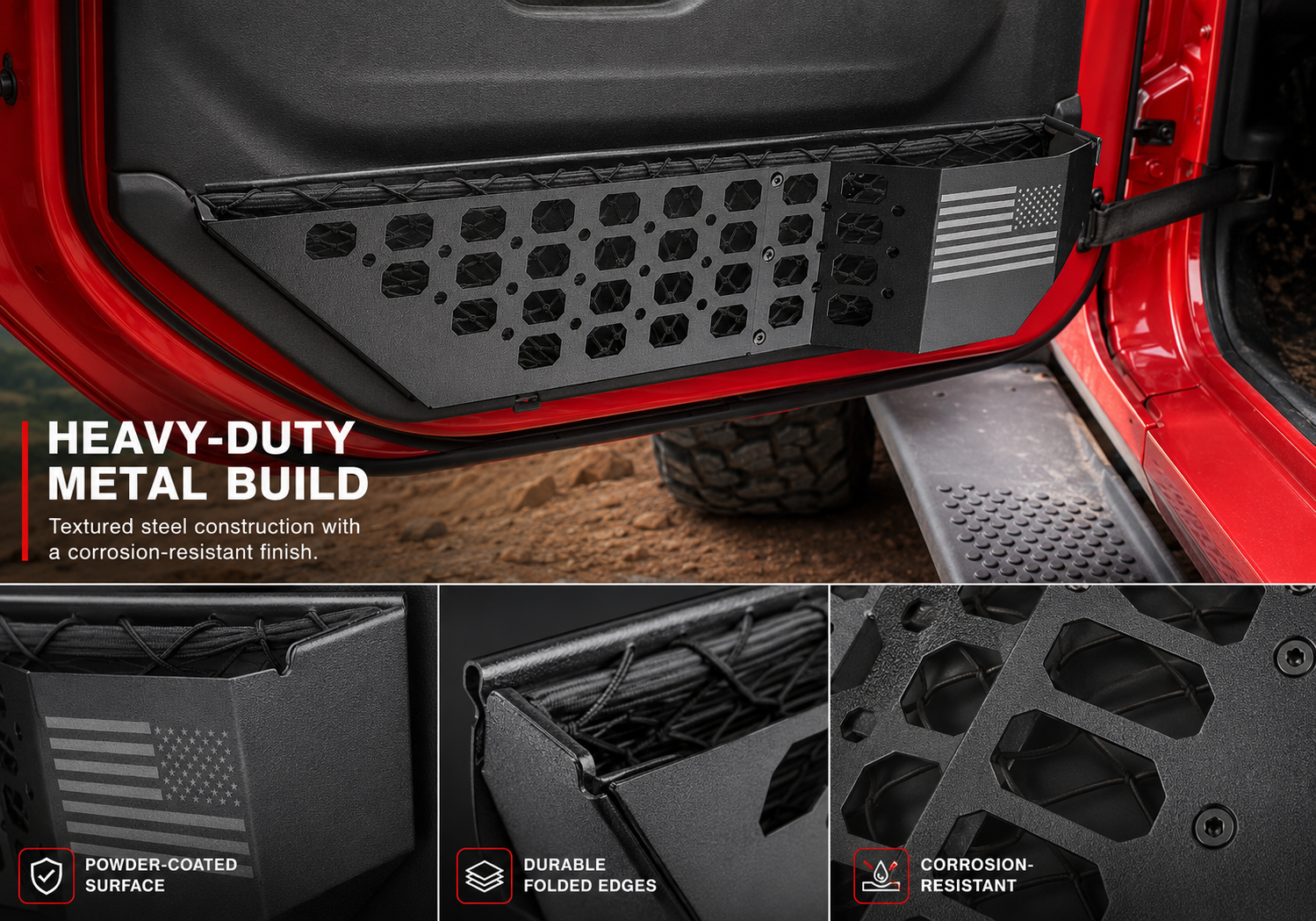 HEAVY-DUTYMETAL BUILD
Textured steel construction with a corrosion-resistant finish.