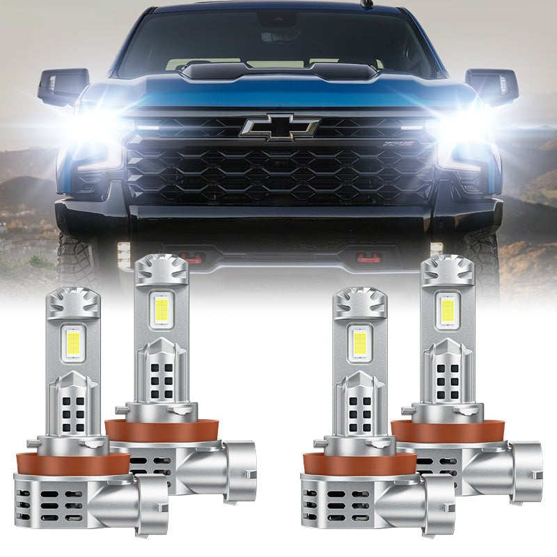 suparee H11 LED headlight kit installed on truck, demonstrating ultra-bright output and wide beam pattern