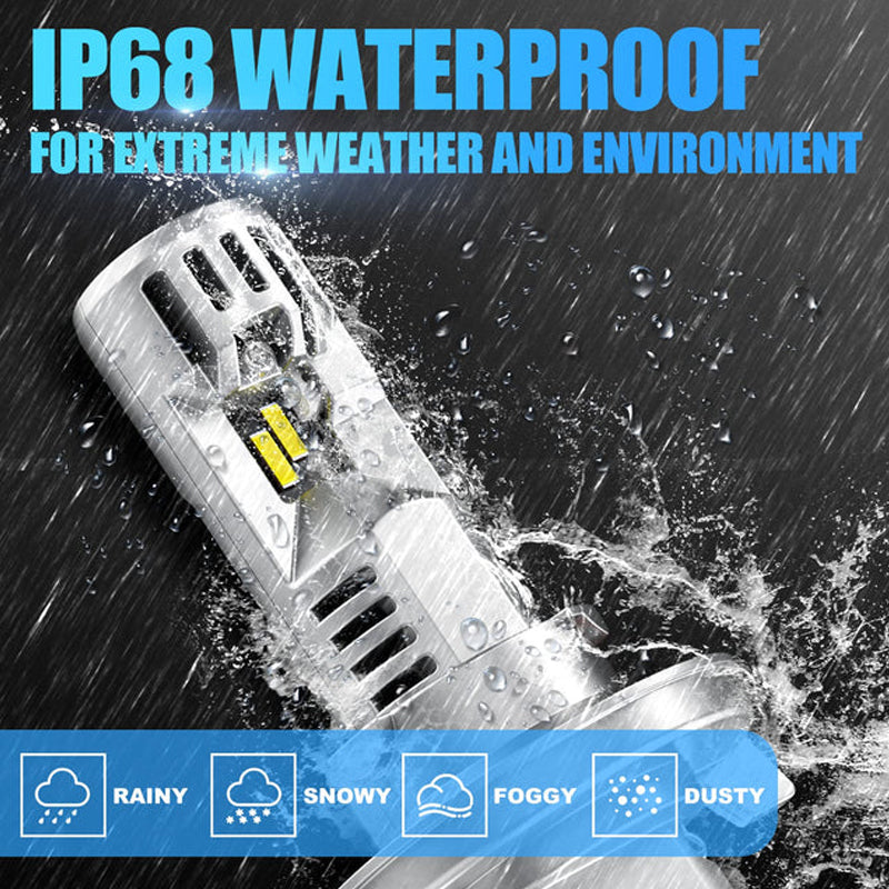 Fit For 2022-2025 Chevrolet Malibu LED Headlight Bulbs with IP68 waterproof rating, suitable for rainy, snowy, foggy, and dusty conditions.