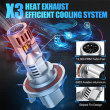 X3 heat exhaust system in H4 9003 LED Headlight Bulbs for Toyota Tacoma. Features 12,000 RPM turbo fan and aviation aluminum for efficient cooling.