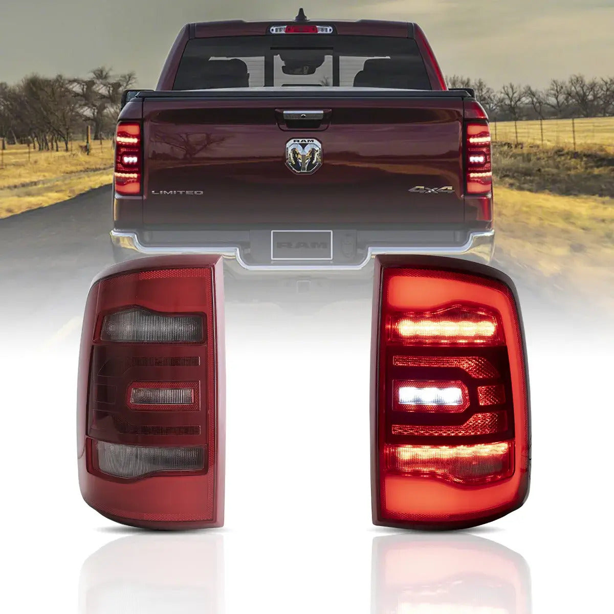 LED tail lights with red sequential turn signal for 2009-2018 Dodge Ram 4th Gen (DS/DJ/D2)